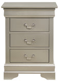Glory Furniture Louis Phillipe G3103-3N 3 Drawer Nightstand , Silver Champagne