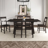 Retro Industrial Style 7-Piece Dining Table Set Extendable Table with 18” Leaf and Six Wood Chairs