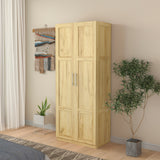 Tall wardrobe cabinet with 2 doors and 3 partitions to separate 4 storage spaces, oak