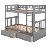 Twin over Twin Bunk Bed with Drawers, Convertible Beds, Gray