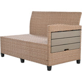 5-Piece Outdoor Patio Rattan Sofa Set, Sectional PE Wicker L-Shaped Garden Furniture Set with 2 Extendable Side Tables, Dining Table and Washable Covers for Backyard, Poolside, Indoor