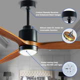 Quiet 52” Wood Ceiling Fans with Lights and Remote Moisture-proof Outdoor Indoor Ceiling Fan - 6 speedss
