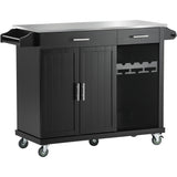 Kitchen Cart with Stainless Steel Top and Storage Cabinet with Two Drawers & Goblet Holder & Wine Rack & Spice Rack & Towel Holder