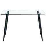 Modern Minimalist Rectangular Glass Dining Table for 4-6 with 0.31" Tempered Glass Tabletop and Black Coating Metal Legs, Writing Table Desk, for Kitchen Dining Living Room, 47" W x 31"D x 30" H