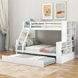 Twin over Full Bunk Bed with Trundle and Shelves