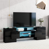 TV Stand with 2 Illuminated Glass Shelves, High Gloss Entertainment Center