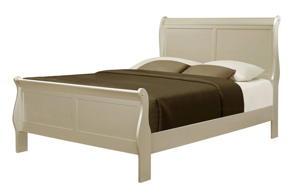 Louis Phillipe Champagne Finish Full Size Panel Sleigh Bed Solid Wood Wooden Bedroom Furniture