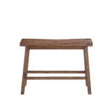 Saddle Seat Wooden Bench with Canted Frame, Oak Brown