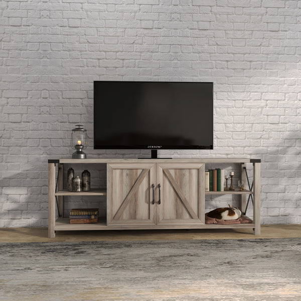 68" TV Stand Wood Metal TV Console Industrial Entertainment Center Farmhouse with Storage Cabinets and Shelves, Grey Walnut