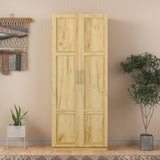 Tall wardrobe cabinet with 2 doors and 3 partitions to separate 4 storage spaces, oak