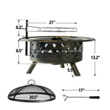 30'' 2-in-1 Heating & BBQ Fire Pit with a Spark Screen, Fire Poker