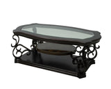 Cocktail Table, Glass table top, MDF W/marble paper middle shelf, powder coat finish metal legs.