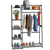 Clothes Rack,Clothes Rack with Shelves,Freestanding Closet Organizer for Living Bedroom Room Kitchen Bathroom Entryway Office Storage Shelves Clothes Hanging Rack,CR-538 Black