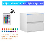 Nightstand with 2 Drawers,USB Charging Ports and Remote Control LED Light-White