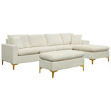 Cream Sectional Sofa with Ottoman