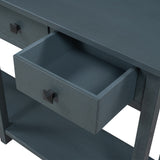 TREXM Rustic Brushed Texture Entryway Table Console Table with Drawer and Bottom Shelf for Living Room（Antique Navy）