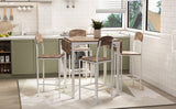 Farmhouse 5-piece Counter Height Drop Leaf Dining Table Set with Dining Chairs for 4,White Frame + Rustic Brown Tabletop