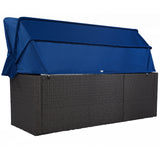 Outdoor Patio Daybed with Retractable Canopy. Wicker Furniture Sectional Seating with Washable Cushions, Backyard, Porch