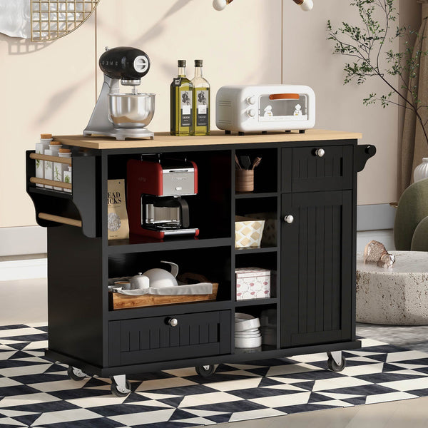 Kitchen Island Cart with Storage Cabinet and Two Locking Wheels, Solid wood Microwave cabinet