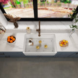 Fireclay Farmhouse Kitchen Sink 33 inch  Apron Sink Single Bowl  Farm Sink with Bottom Grid in & Drain , White Color
