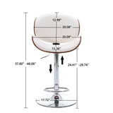 HengMing Bentwood Adjustable Bar Stools , Upholstered Swivel Barstool, white PU Leather Barstools (Set of 2)