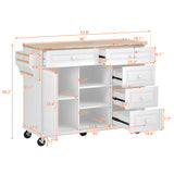 K&K kitchen cart with Rubber wood desktop rolling mobile kitchen island with storage and 5 draws