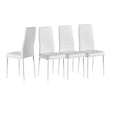 White modern minimalist dining chair fireproof leather sprayed metal pipe diamond grid pattern restaurant home conference chair set of 6