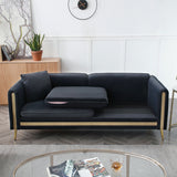 Modern Black Velvet Loveseat Sofa, Side Pocket Mid-Century Tufted, Gold Metal Legs