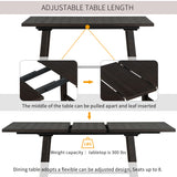Retro Industrial Style 7-Piece Dining Table Set Extendable Table with 18” Leaf and Six Wood Chairs