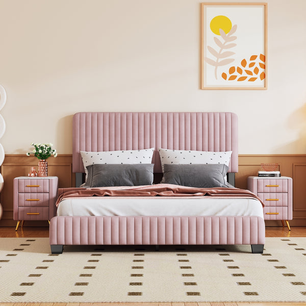 Queen 3-Piece Bedroom Set Upholstered Platform Bed