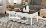 ON-TREND Two-tone Retro Cocktail Table Coffee Table Easy Assembly Movable with Caster Wheels