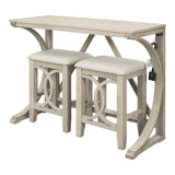 TOPMAX Farmhouse 3-Piece Counter Height Dining Table Set with USB Port and Upholstered Stools,Cream