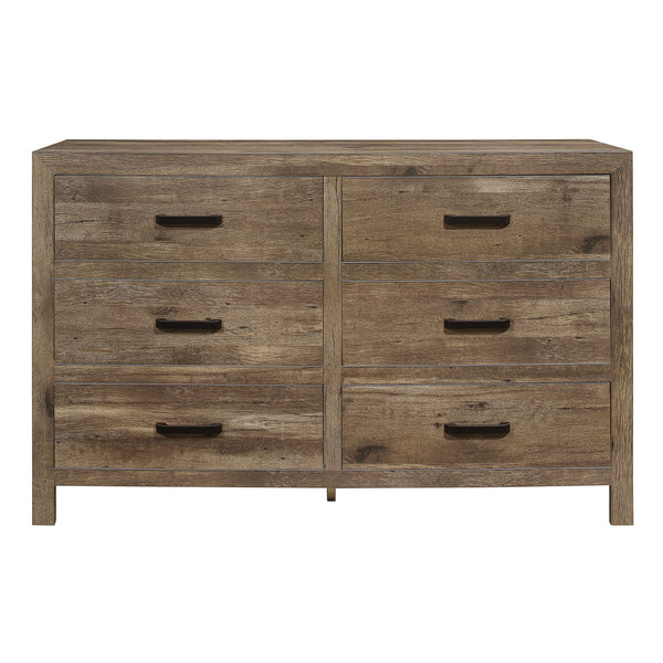 Rustic Style Dresser with 6 Storage Drawers Weathered Pine Finish