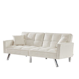 cream white  Velvet Sofa Couch Bed with Armrests and 2 Pillows for Living Room and Bedroom .(White)