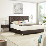 King bed, nightstand - brass studs adorn the headboard