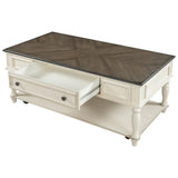 ON-TREND Two-tone Retro Cocktail Table Coffee Table Easy Assembly Movable with Caster Wheels