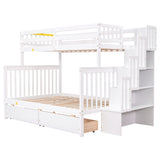 Twin Over Full Bunk Bed with 2 Drawers and Staircases