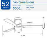 Semi Flush Ceiling Fan with Integrated LED Light in Solid Wood Blade