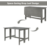Grey Wood Extendable Dining Table with Drop Leaf
