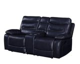 Reclining Navy Leather Loveseat w/Console (Motion)