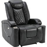 Power Motion Recliner with USB Charge Port and Cup Holder -PU Lounge chair for Living Room,Black(Old Sku:PP194010BAA）