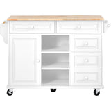 K&K kitchen cart with Rubber wood desktop rolling mobile kitchen island with storage and 5 draws