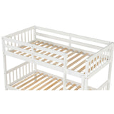 Twin Over Twin Bunk Beds with Trundle, Solid Wood Trundle Bed Frame with Safety Rail and Ladder