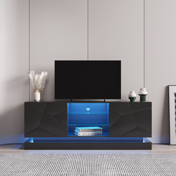 U-Can Modern, Stylish Functional TV stand with Color Changing LED Lights, Universal Entertainment Center, Black