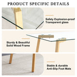 Glass Dining Table Modern Minimalist Rectangular  for 4-6 with 0.31" Tempered Glass Tabletop and Black Coating Metal Legs, Writing Table Desk, for Kitchen Dining Living Room, 51" W x 31"D x 30" H