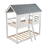 Twin over Twin Size Low Bunk Beds with Roof