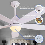 52 Inch White Ceiling Fans with Noiseless DC Motor and LED Lights Remote Control Modern Ceiling Fan Bedroom Ceiling Fan with 3 LED Light Colors, 6 Wind Speed, Reversible Blades and Motor