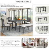 Rustic Farmhouse 6-Piece Wooden Rustic Style Dining Set, Including Table, 4 Chairs & Bench