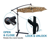 Tan 10 ft Outdoor Patio Umbrella Solar Powered LED Lighted Sun Shade Market Waterproof 8 Ribs Umbrella with Crank and Cross Base for Garden Deck Backyard Pool Shade Outside Deck Swimming Pool
