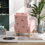 26.8"W Modern Rocking Chair for Nursery, Mid Century Accent Rocker Armchair With Side Pocket, Upholstered High Back Wooden Rocking Chair for Living Room Baby Kids Room Bedroom, Pink Boucle
